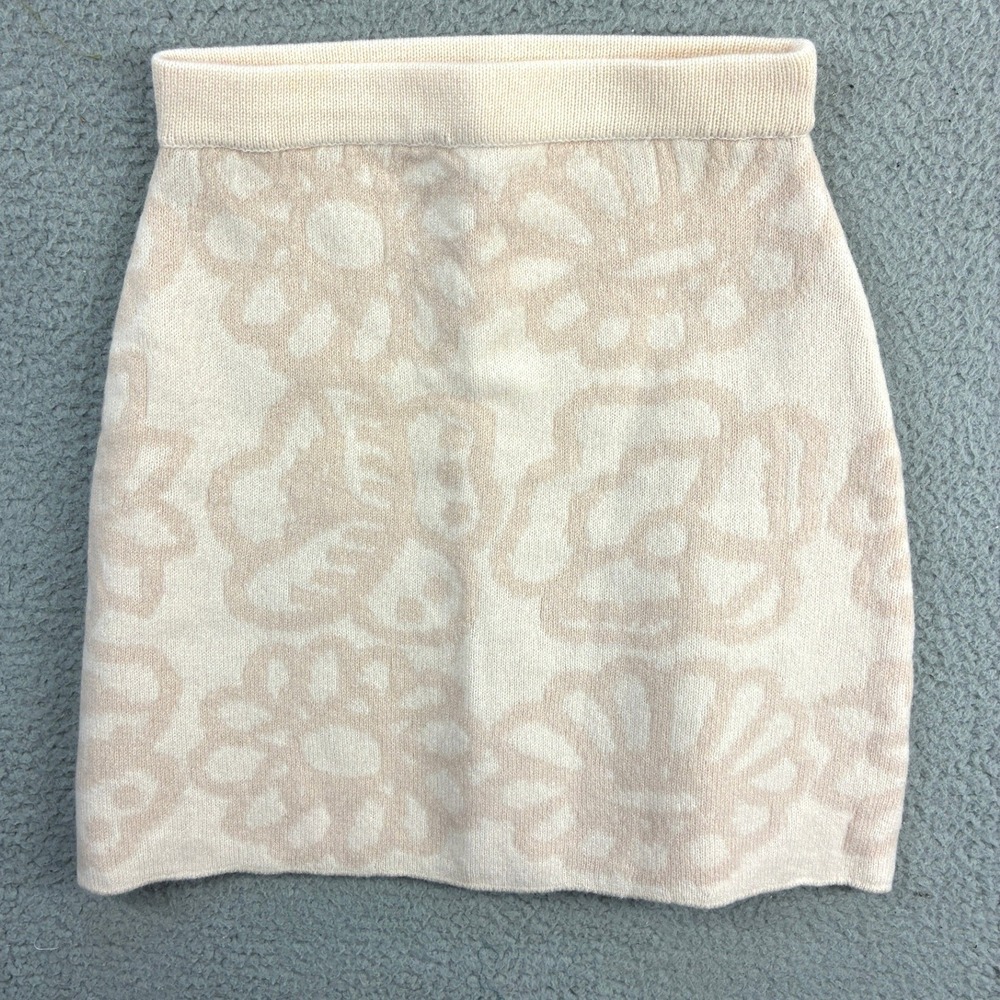 Marimekko Uniqlo Wool Knit Mini Skirt Womens XS Cream Beige Floral Jacquard
